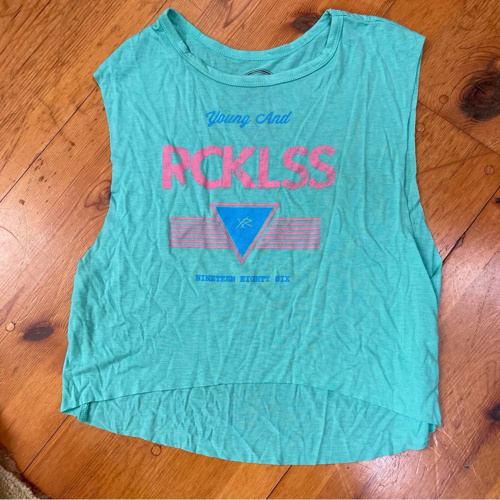 Young & Reckless Turquoise Graphic sleeveless muscle Tee shirt - one size
